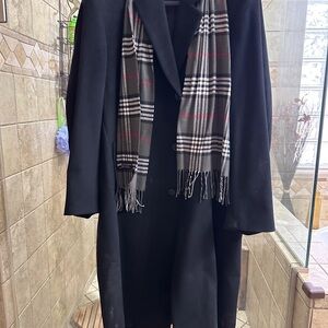 Black Overcoat with Plaid Scarf 46 L